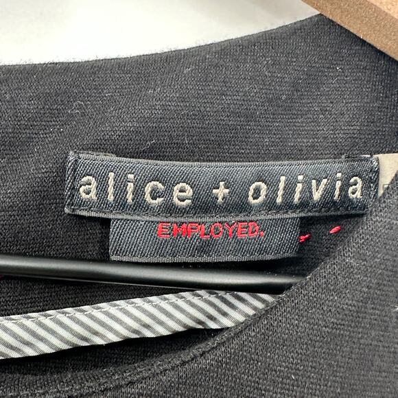 Alice + Olivia Gracie Black Sheath Dress Leather Cap Sleeves in Black Size 2‎ - Picture 9 of 12